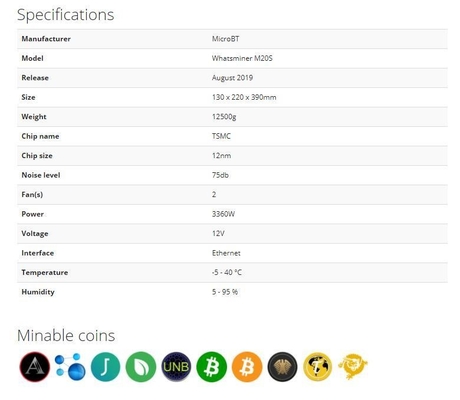 75db Microbt Whatsminer M21s 58t 3360W واجهة إيثرنت